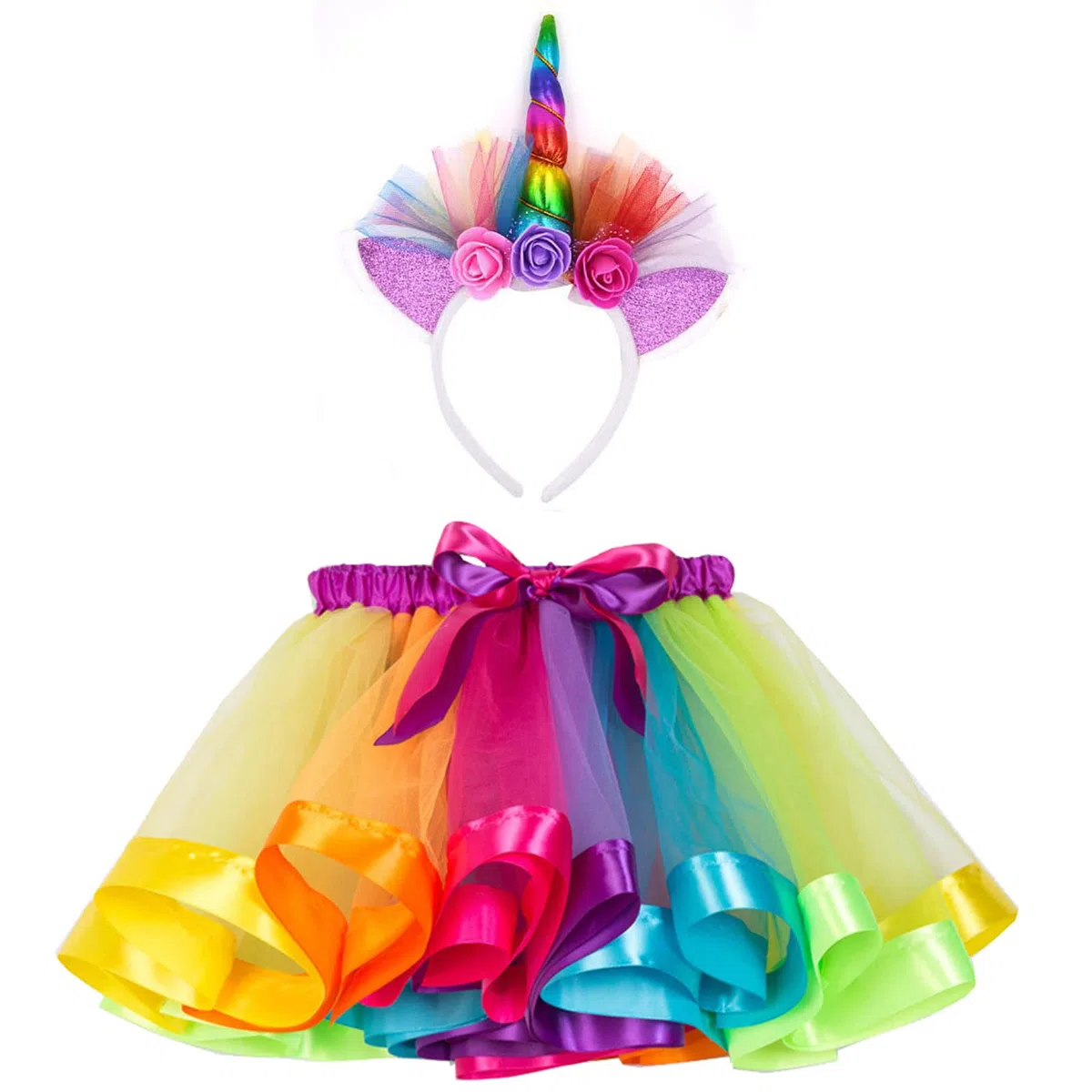 HIFOT Costume da Unicorno Bambina,Vestito da Principessa con Cerchietto Unicorno, Tutu Gonna per Festa Compleanno Partito Regalo Carnevale