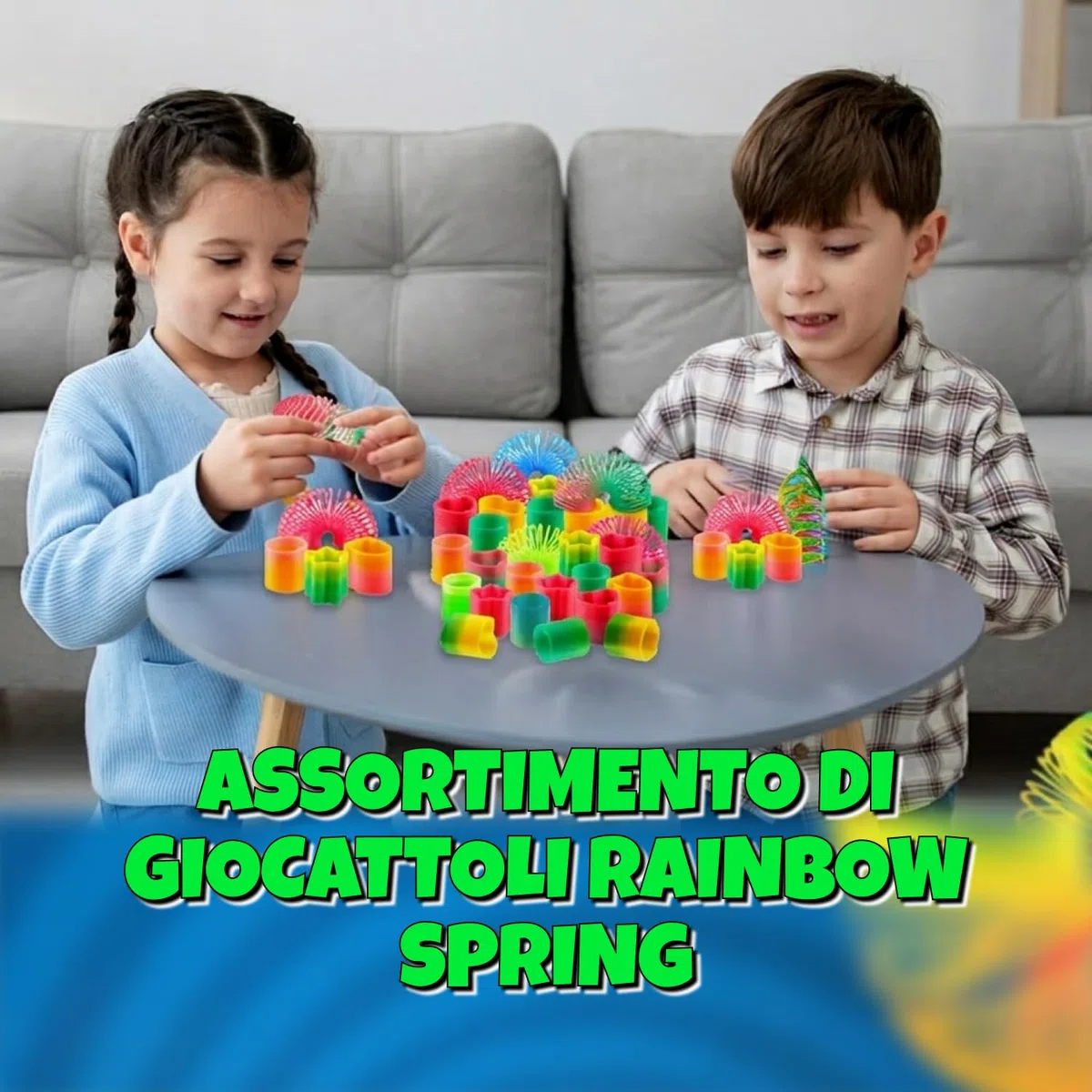 Bedwina Assortimento Giocattoli Rainbow Spring – 50 Mini Giocattoli a Molla Colorati, Ideali per Sacchetti Regalo, premi per Feste e Calze di Natale per Bambini