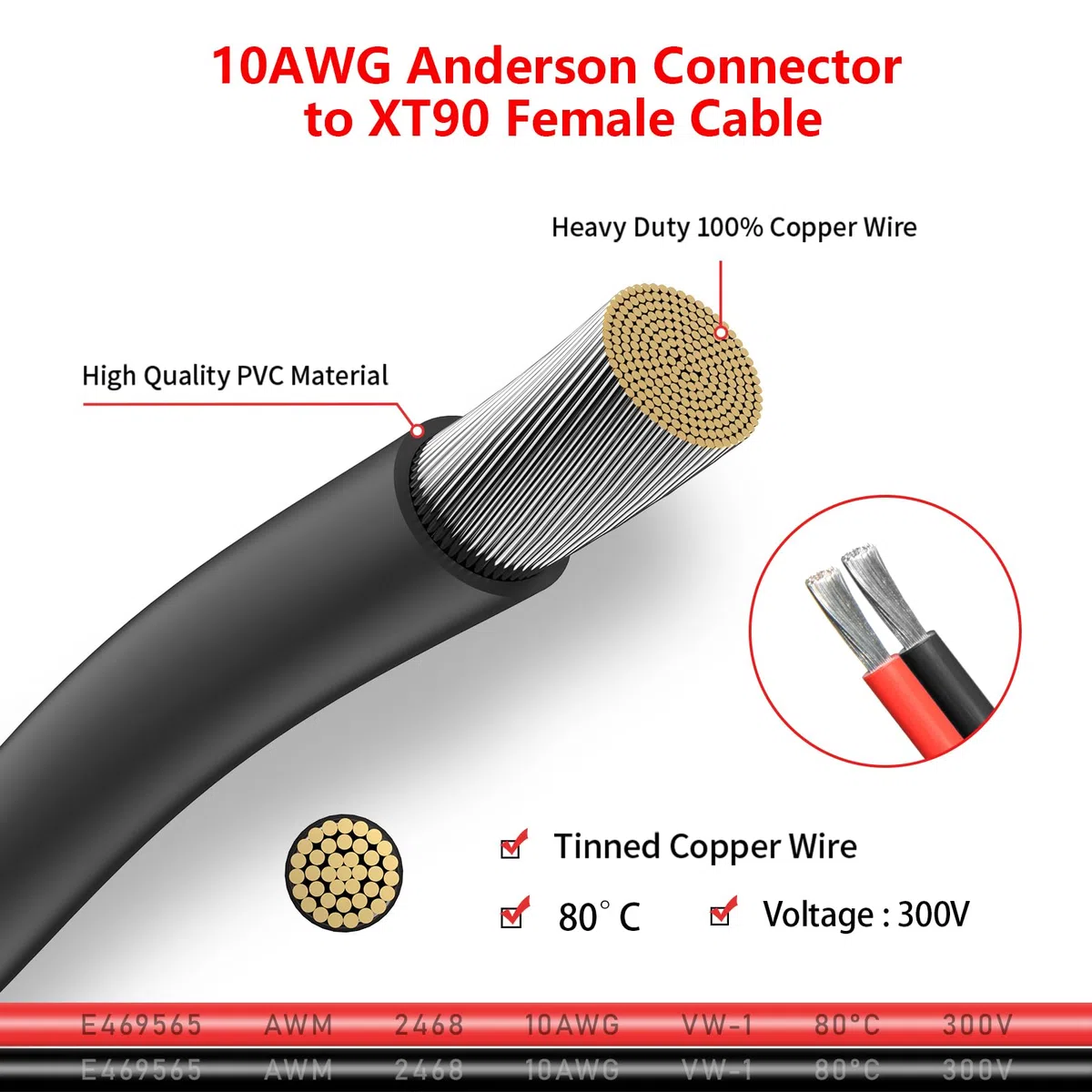 ELFCULB Cavo Anderson a XT90, 10 AWG, spina Anderson a XT90 prolunga cavo femmina per generatore solare RC (1,8M)