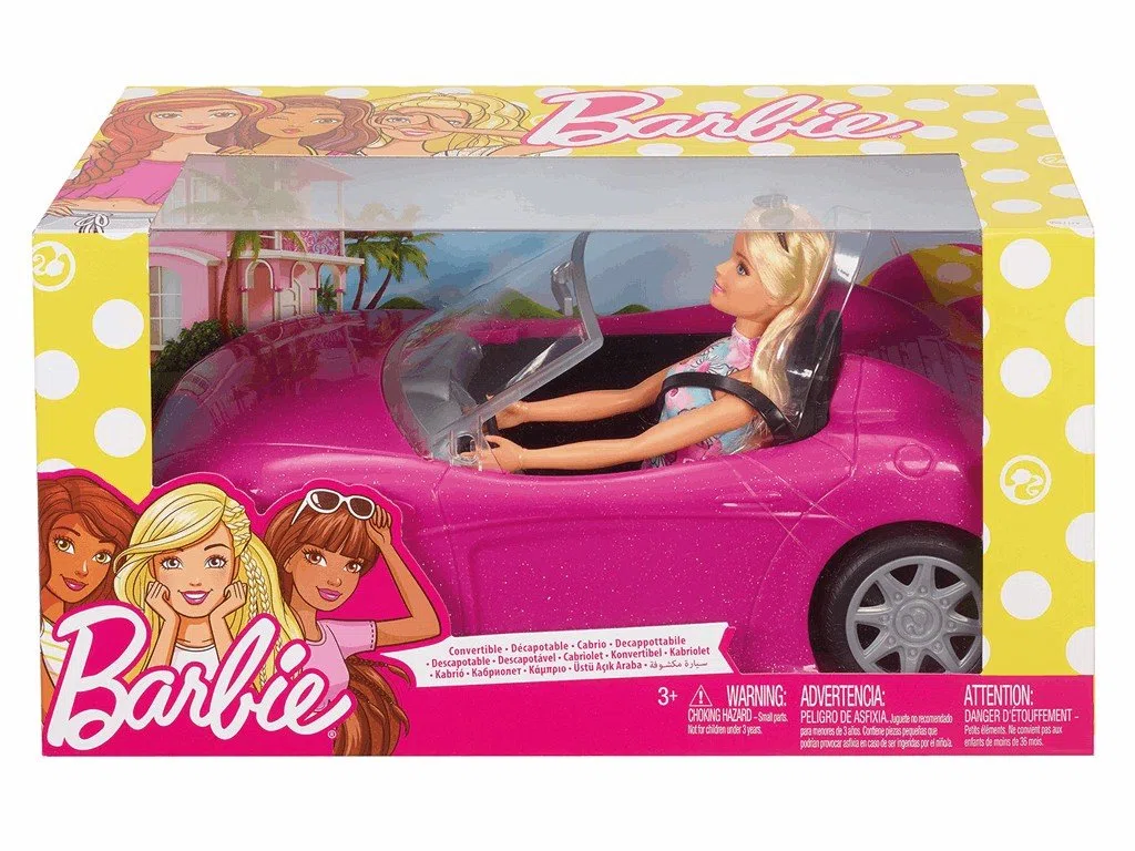 Barbie con Auto Cabrio, Playset con Bambola e Macchina Rosa, FPR57