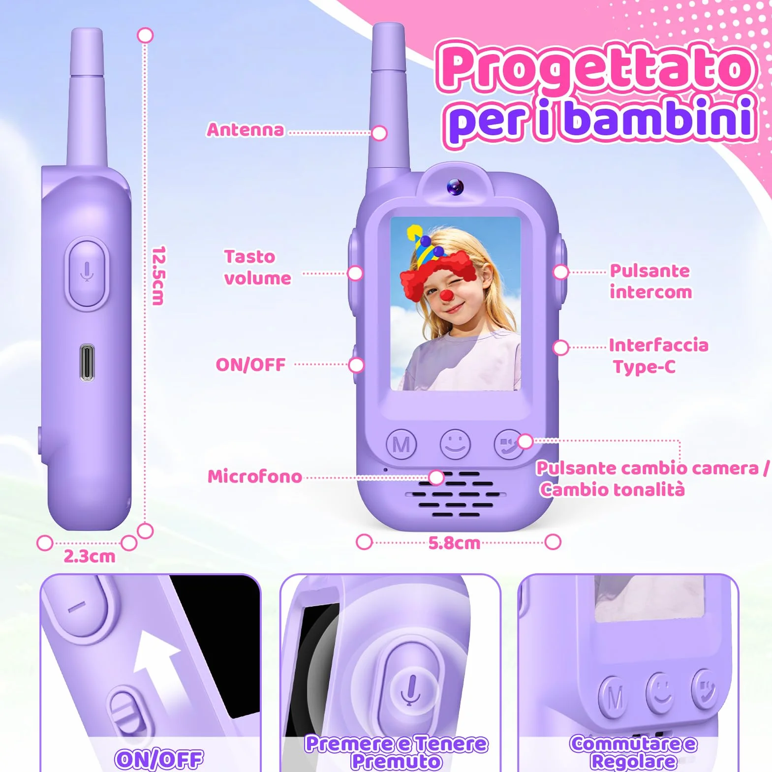 iKidiki Walkie Talkie Bambini Ricaricabili, Regalo Bambina 3 4 5 6 7 8 Anni Walkie-Talkie per Bambini con Video Giocattoli Giochi Bambina 3-8 Anni Femmina Idee Regali di Compleanno per Bimba