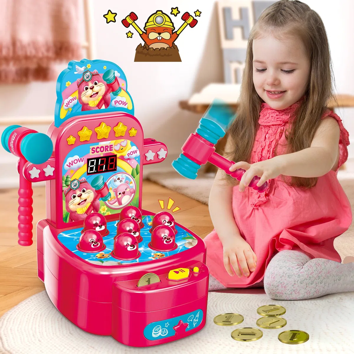 VATOS Giocattolo Martello, Mini Gioco elettronico Arcade, Gioco con 2 martelli, Gioco interattivo per Lo Sviluppo educativo per Bambini e Ragazzi di età 3 4 5 6 Anni