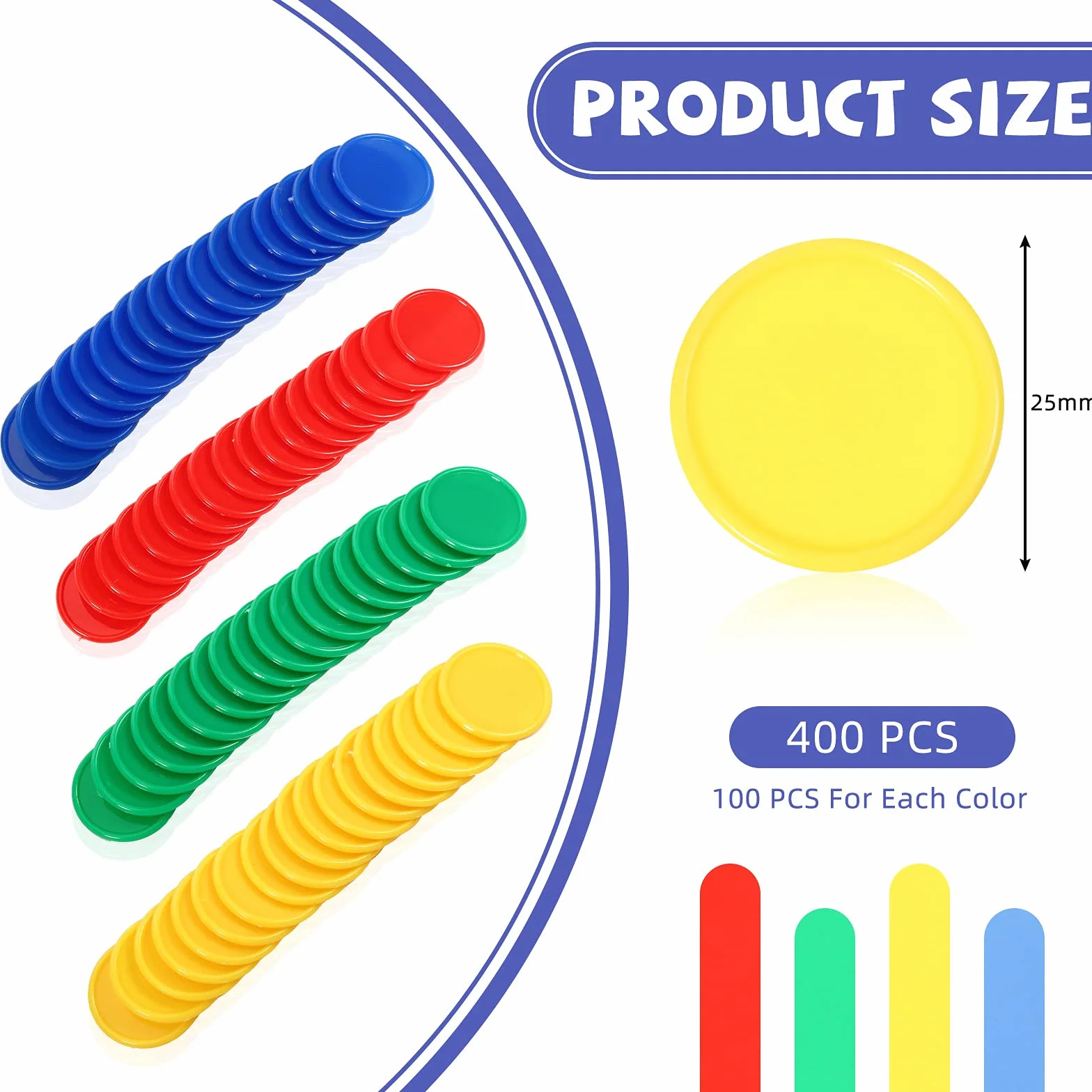 400 Fiches Poker in Plastica 4 Colori 1 Pollice - Chip per Conteggio Apprendimento Matematica
