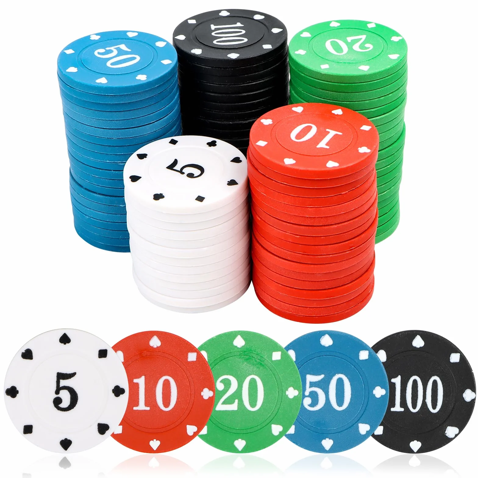 MplehDa Casino Poker Chips, 100 pezzi di chip da poker con valori nominali, gettoni per carte di credito, gettoni di pegno, roulette gioco bingo chip per poker, blackjack e giochi da casinò
