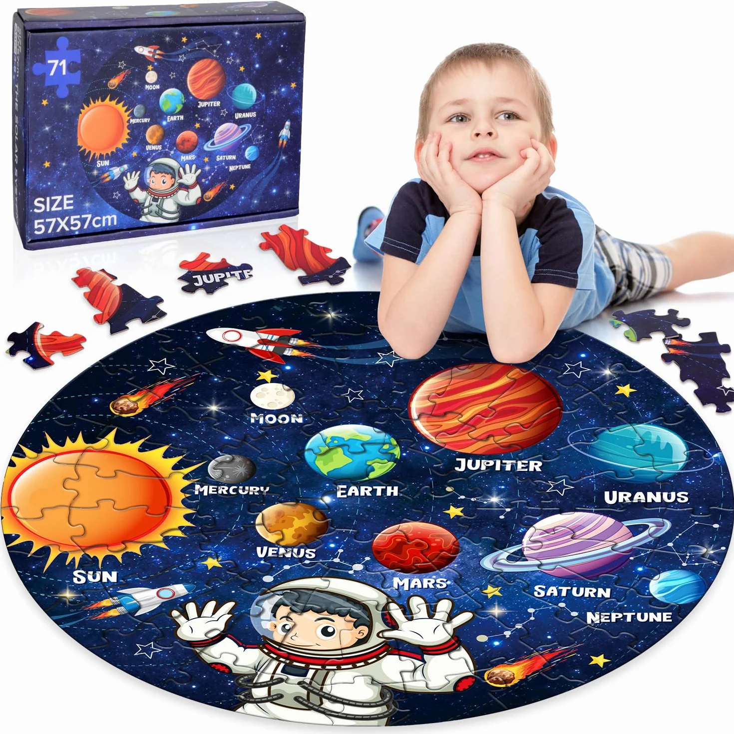 Puzzle Bambino Sistema Solare da Pavimento 71 Pezzi per 5 6 7 8 Anni, Gioco Regalo per Ragazzi