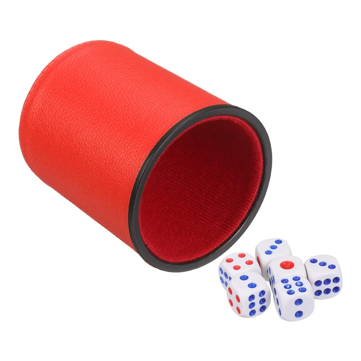 sourcing map Coppa per dadi professionale foderata in feltro, in pelle PU, silenziosa, include 6 dadi a pois per riunioni di bar, giochi da tavolo, colore: rosso
