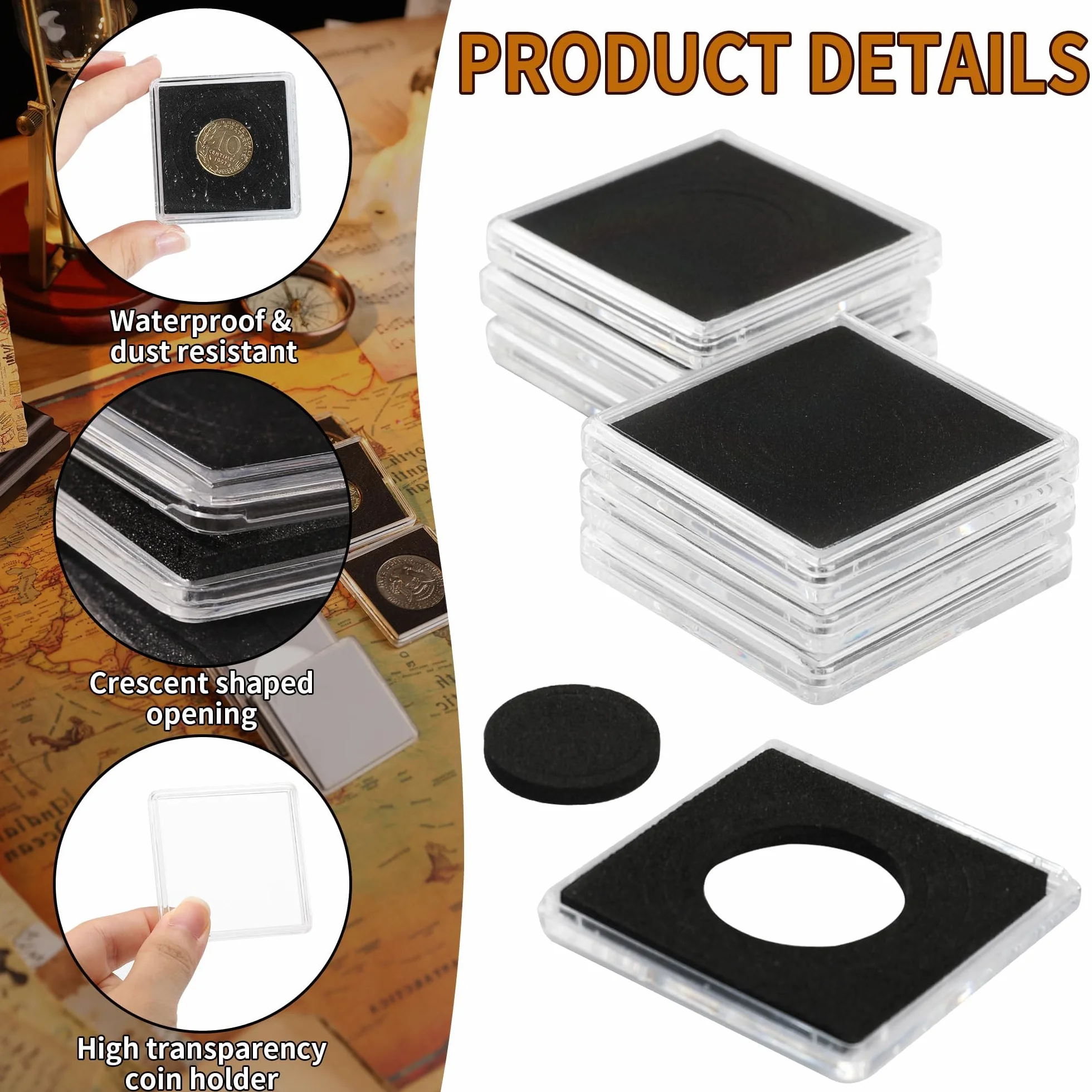 Uncle Paul 25 Capsule per Monete, Portamonete con Guarnizioni Nere di 5 Dimensioni 20/25/30/35/40mm, Portamonete Trasparenti per Forniture per la Raccolta di Monete Dollaro Argento Sterline Centesimi