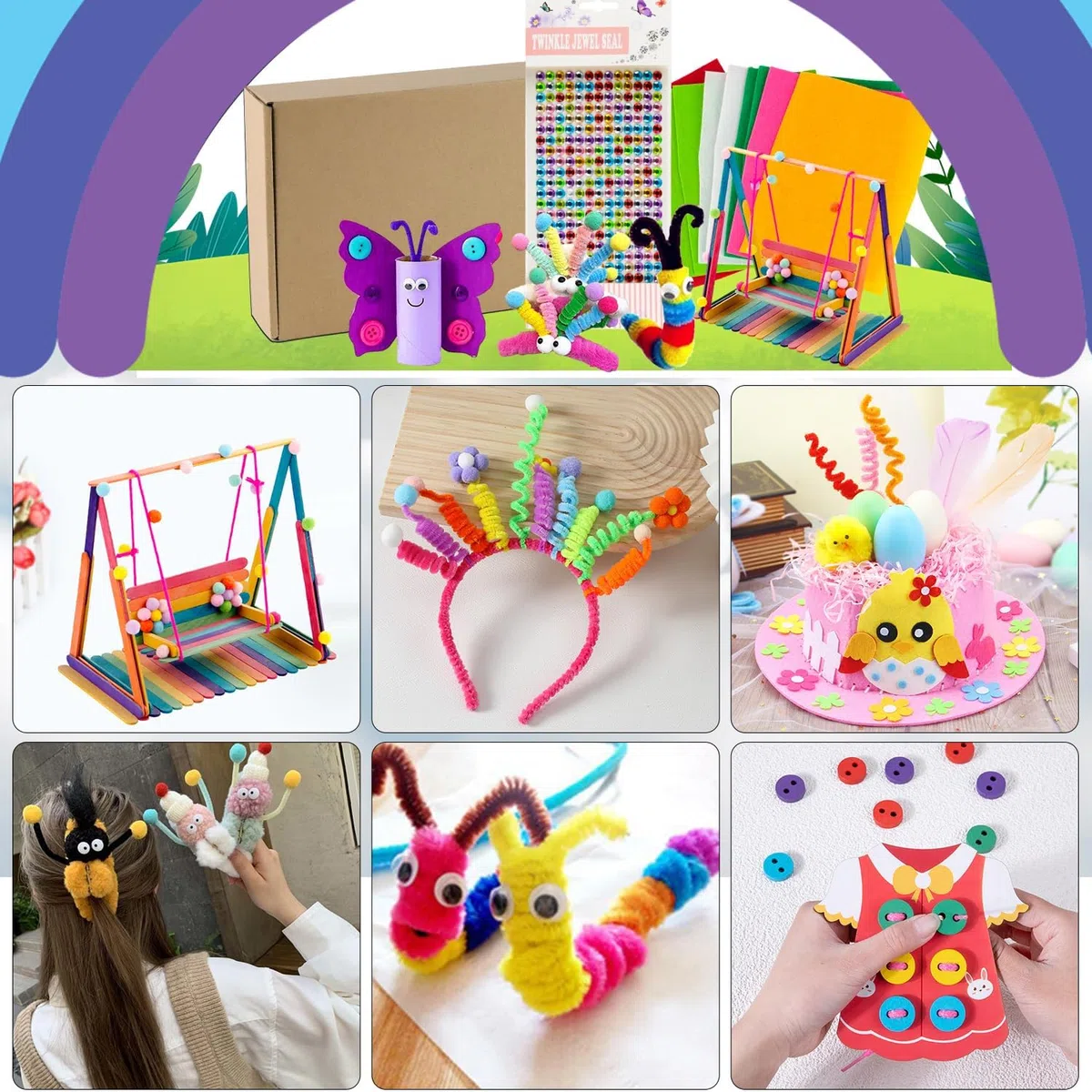 Lucywey Set di artigianato per bambini da oltre 1500 pezzi, materiali per artigianato per bambini, accessori per artigianato creativo, materiali per artigianato fai-da-te, Regali creativi per bambini