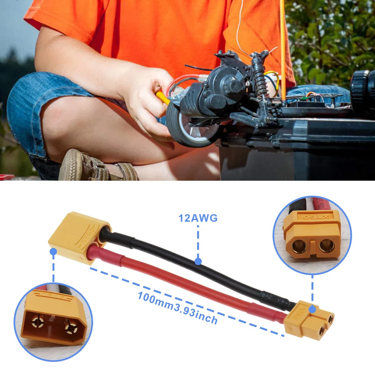 2 Pz XT90 Maschio A XT60 Femmina Conversione Cavo Adattatore Con 10 cm/4 Pollice 12AWG Filo & Plastica Guscio Protettivo Per RC Lipo NiMH Caricabatteria ESC