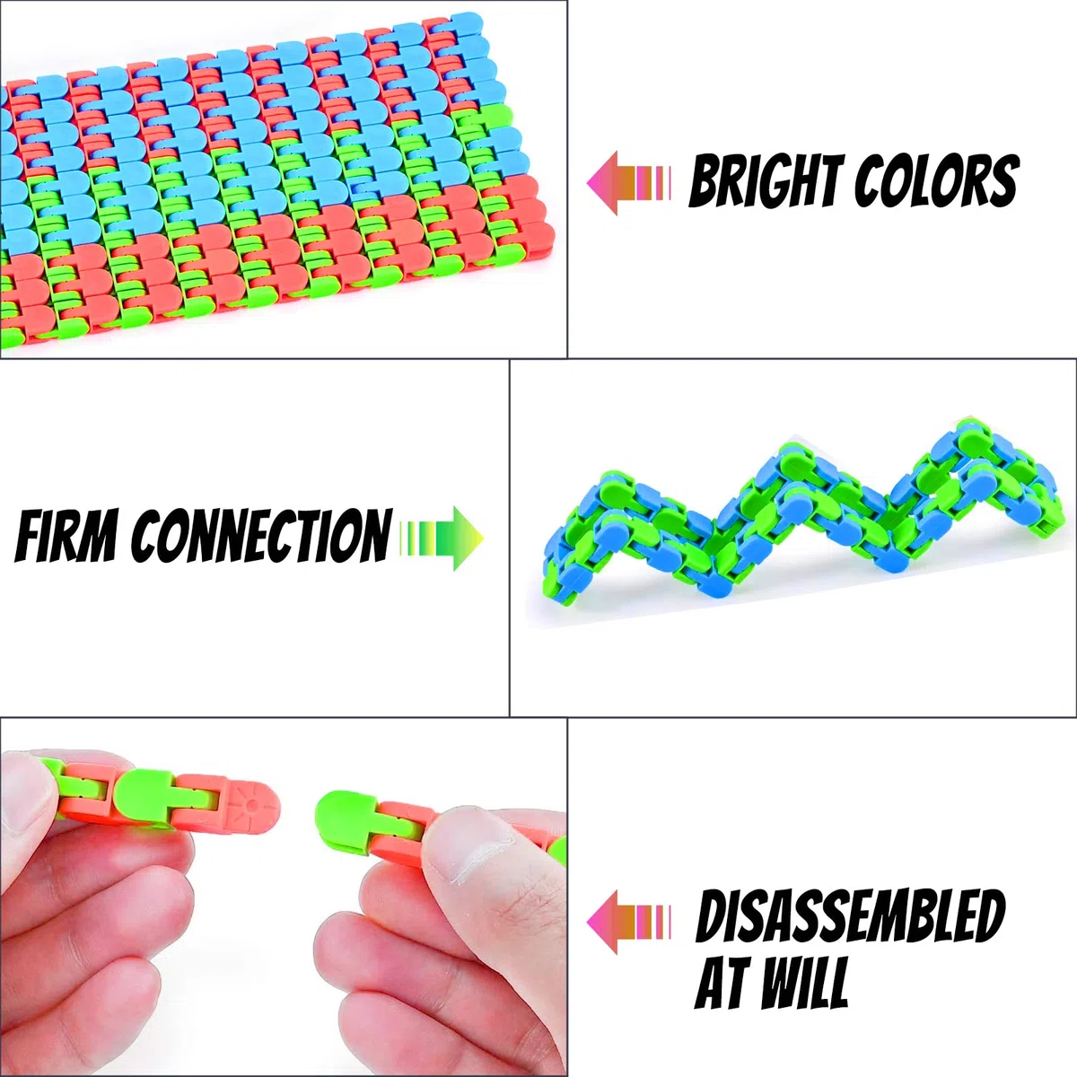 GOLDGE 10PCS 24 Link Wacky Track Toys Snap and Click Fidget Toys Puzzle Finger Toy Ansia Stress Relief Multicolor Snake Chain Puzzle Bomboniere Party Bags Fillers e giocattoli educativi