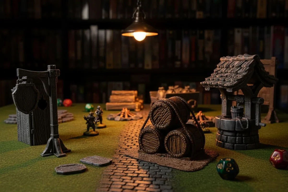 Set di articoli da città – Accessori integrali per D & D, Warhammer – Pozzo, Wc, Segnalibri, Forca, Giornali, Carrello
