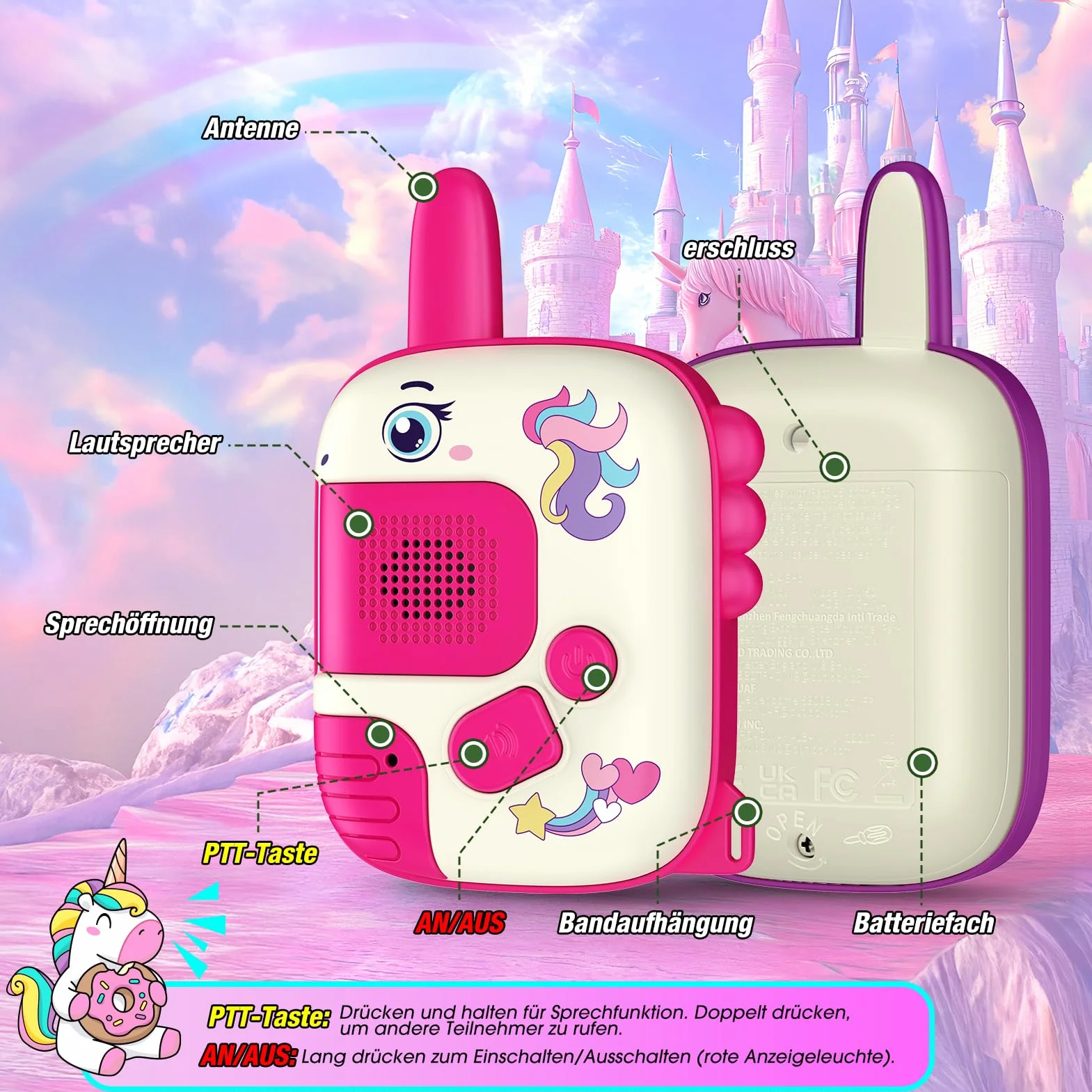 Walkie-Talkie Bambini, Regalo Bambina 3-8 Anni Walkie Talkies Giochi Bambina 3 4 5 6 7 Anni Giocattoli Giochi Esterno Bambina Giocattoli Bambina 4-6 Anni Unicorno Regalo di Pasqua