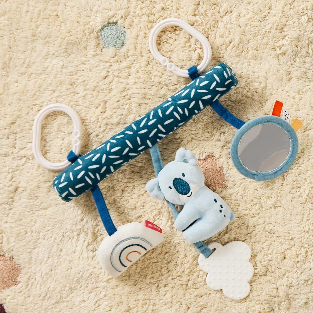 Miniland - Giocattolo da appendere per culla o passeggino Baby Koala - Centro sensoriale con dentaruolo, specchio e suono - Stimolazione precoce (Baby Koala)