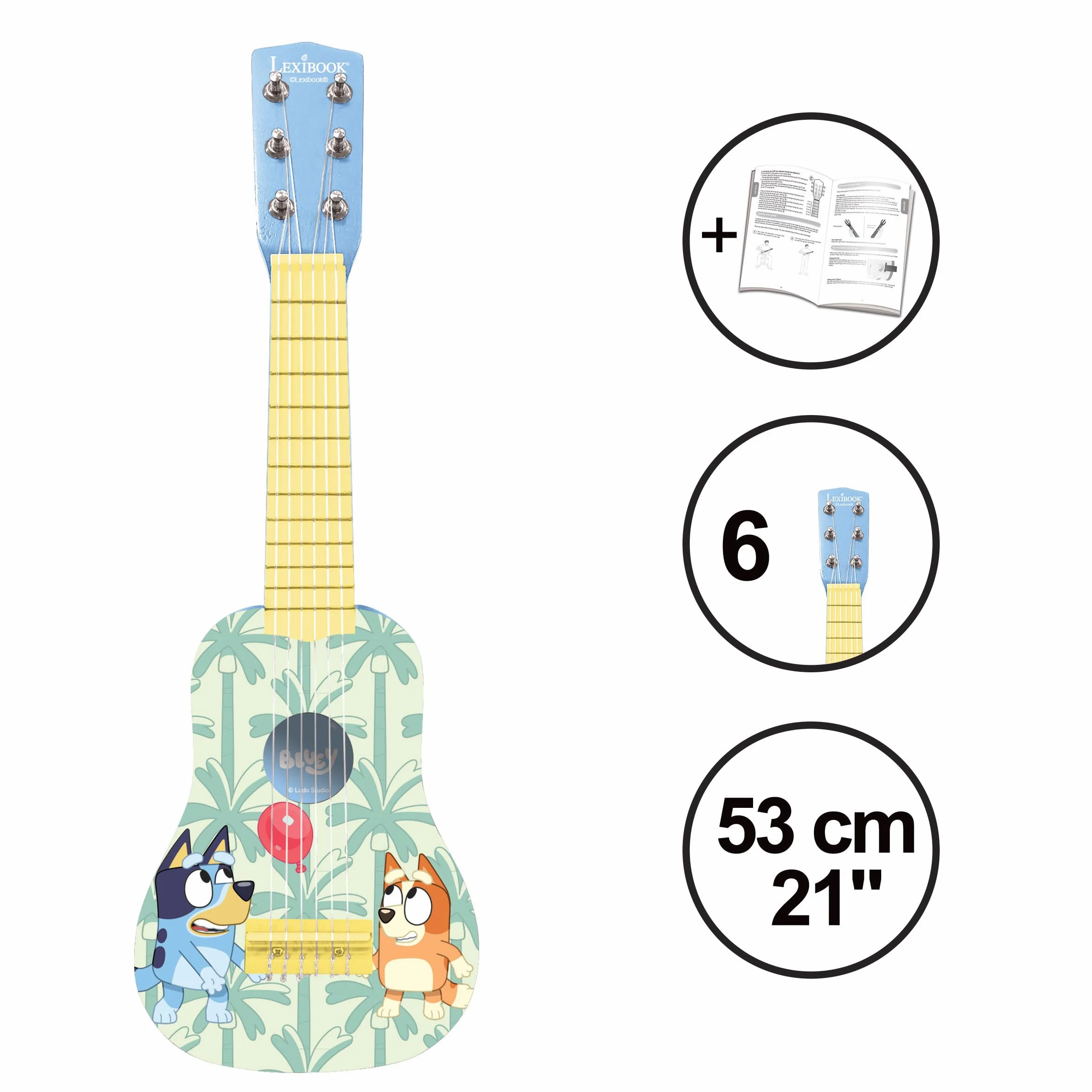 Lexibook, Bluey, La mia Prima Chitarra per Bambini, 6 Corde in Nylon, 53 cm, Guida Inclusa, Blu, K200BYLXB