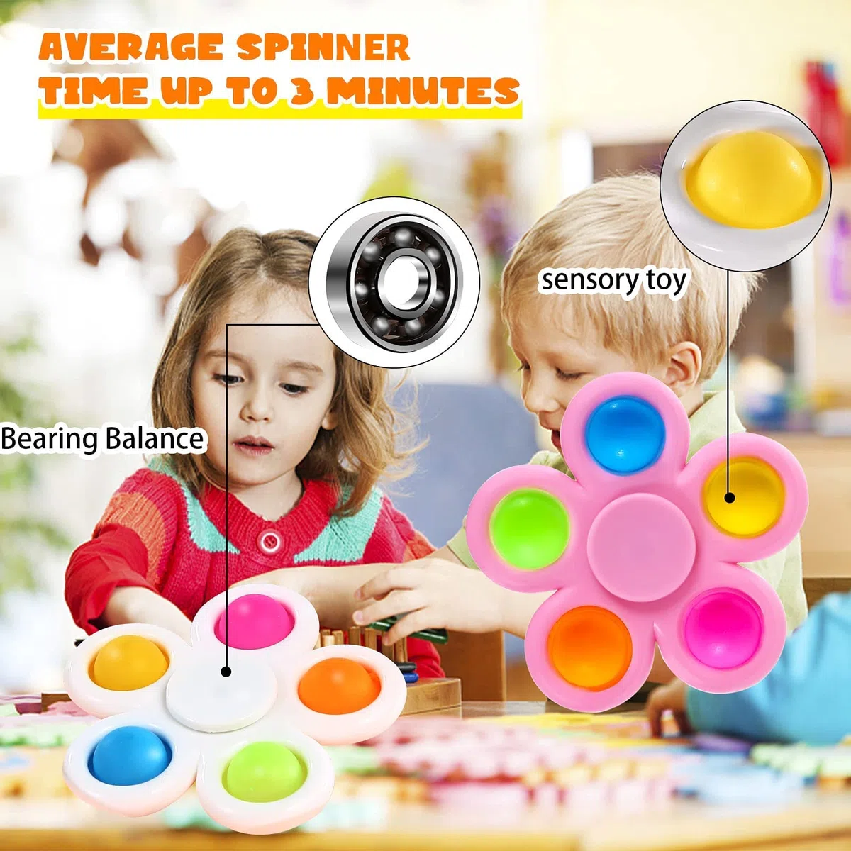 SCIONE 10 Confezioni Fidget Spinners Push Bubble Semplice Giocattolo per Bambini e Adulti, Pop Party Favors Goodie Bag Stuffers Set Giocattoli Sensoriali Fidget ADHD Anti-stress