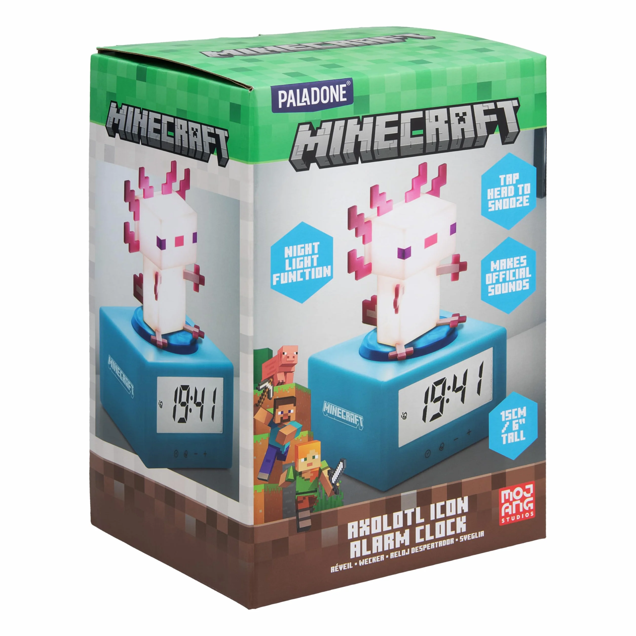 Paladone Minecraft Axolotl Sveglia Digitale con Funzione Luce Notturna, Regalo per Giochi e Decorazioni per Camera da Letto con Licenza Ufficiale per Bambini e Ragazzi