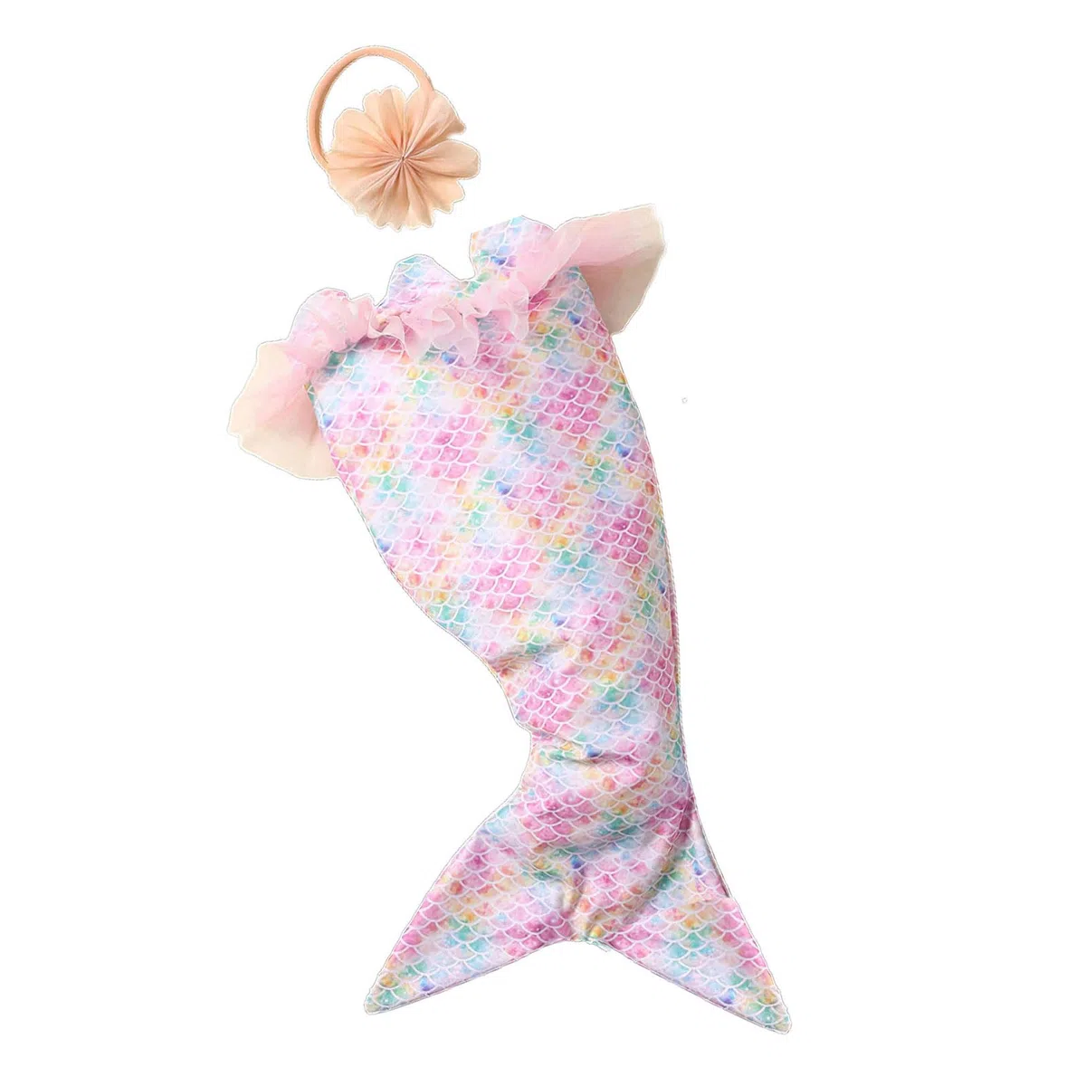 Newwyt Set per Servizio Fotografico per Neonato Costume da Sirene Fascia per Fiori Puntelli per Foto Costume per Foto per Neonato Abito per Fotografia Infantile 2 Pezzi