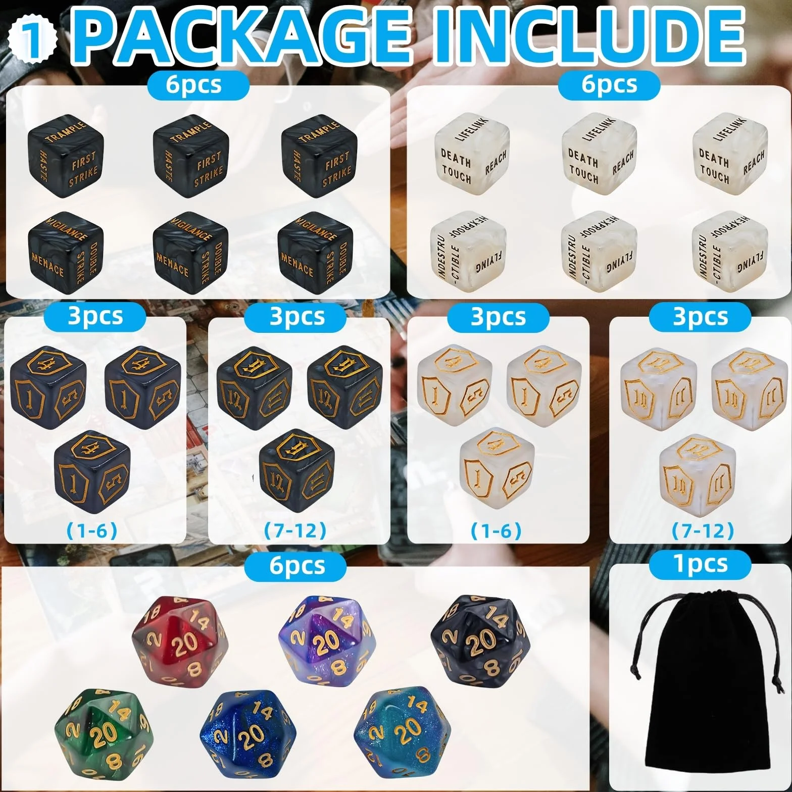 78 PCS MTG Contatori di Dadi - Contatore di Parole Abilità, -1/+1 Life Counter, Shield Life Counter Dice, Marble Colour D6 Dice Dice, per MTG, TCG, Giochi di Carte (sacchetto nero incluso)