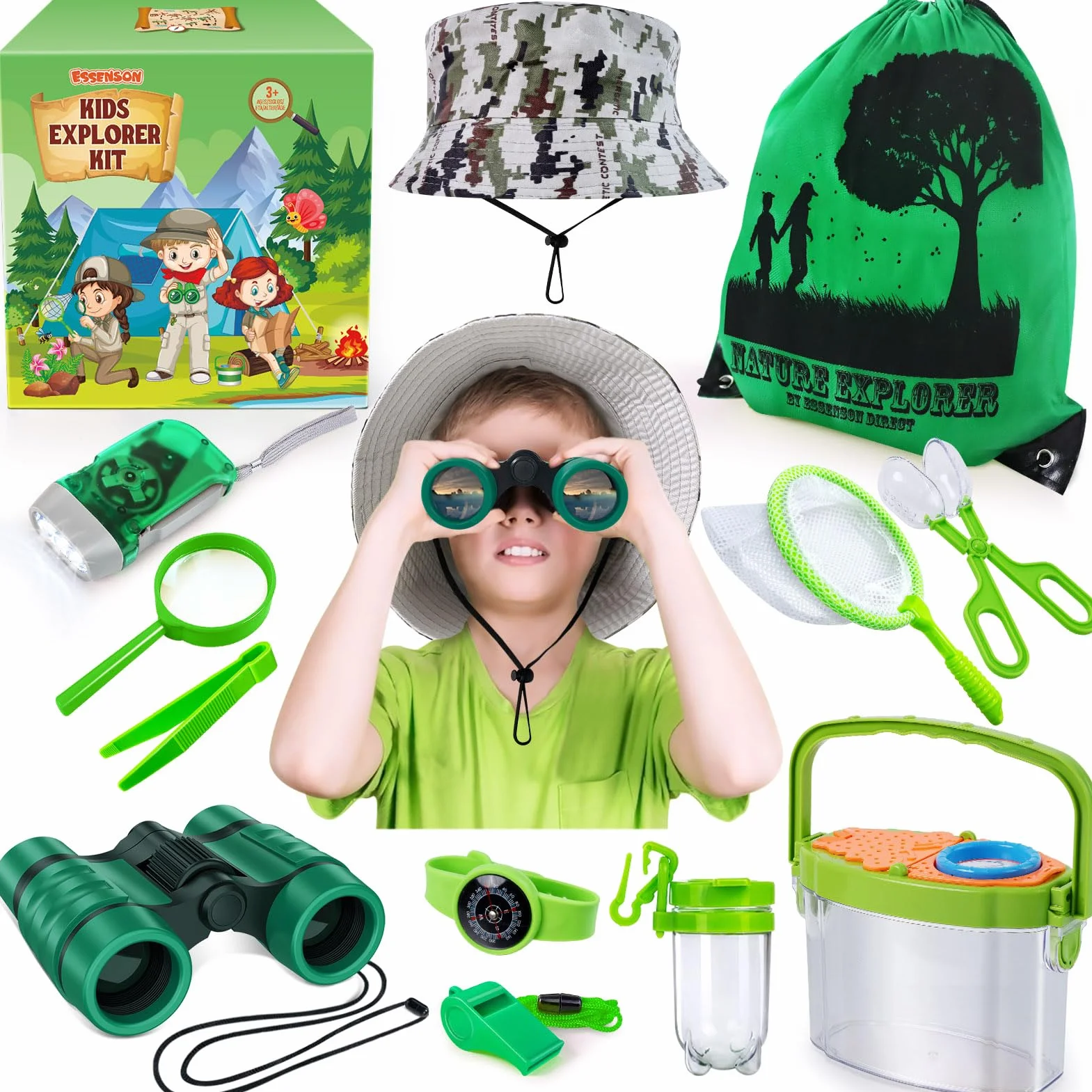Set di Giocattoli da Esploratore Esterno, Set Explorer Outdoor Giocattoli, Set di Esplorazione per Bambini Binocolo, Regalo per età 3, 4, 5, 6, 7, 8+, Anni, Ragazzi, Ragazze, Bambini