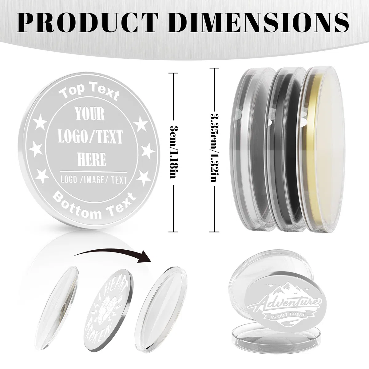 10-100 monete personalizzate in metallo per 3 colori, moneta Flip to Challenge personalizzata, incisione laser con foto/logo/testo, regalo commemorativo per fidanzato, fidanzata, marito, moglie