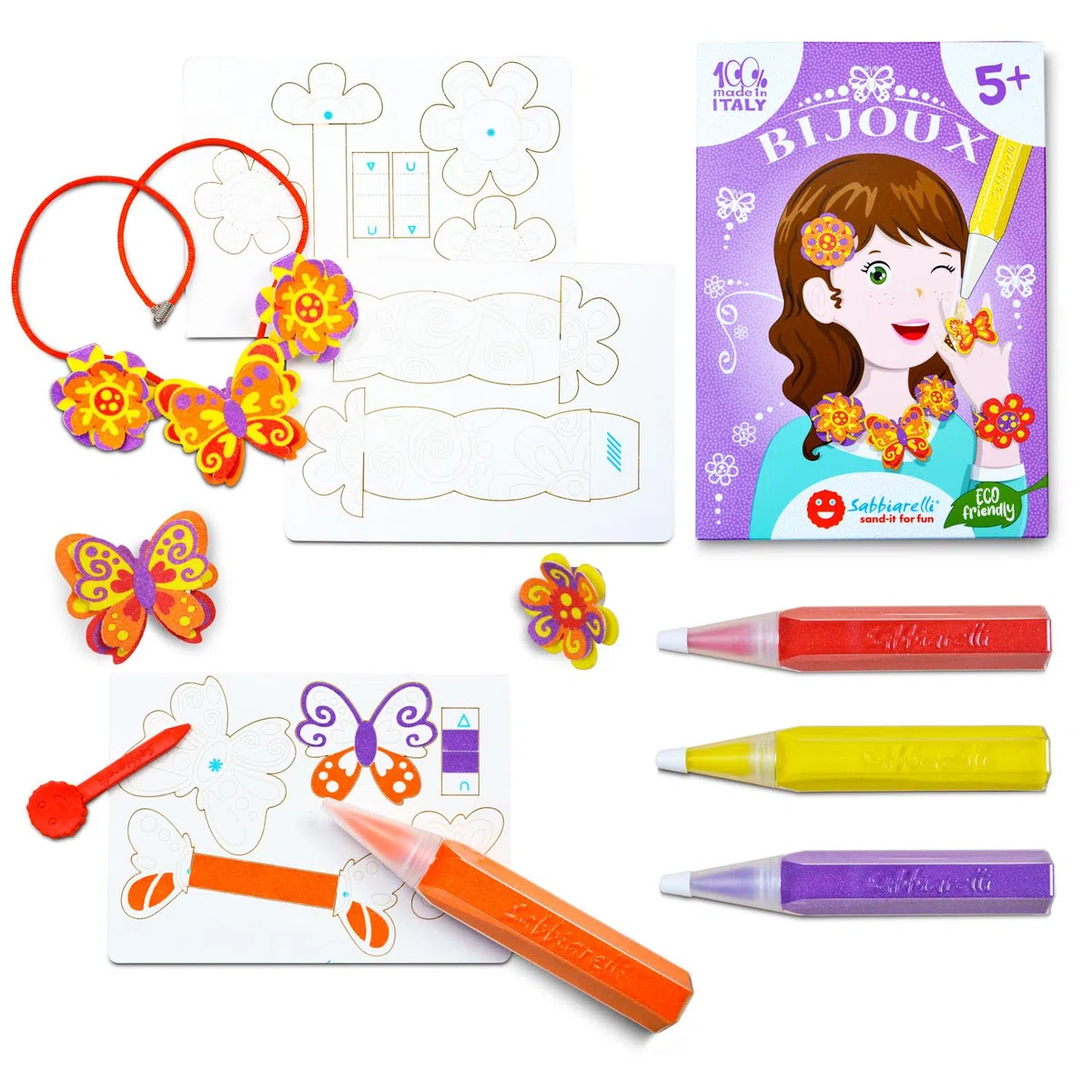 Sabbiarelli Sand-it For Fun – Kit Bijoux 5+ | Kit di Sand Art 100% Made in Italy con Sabbia Colorata, Disegni Adesivi e Accessori | Crea i tuoi Gioielli Scintillanti | Idea Regalo Bambina 5-12 anni