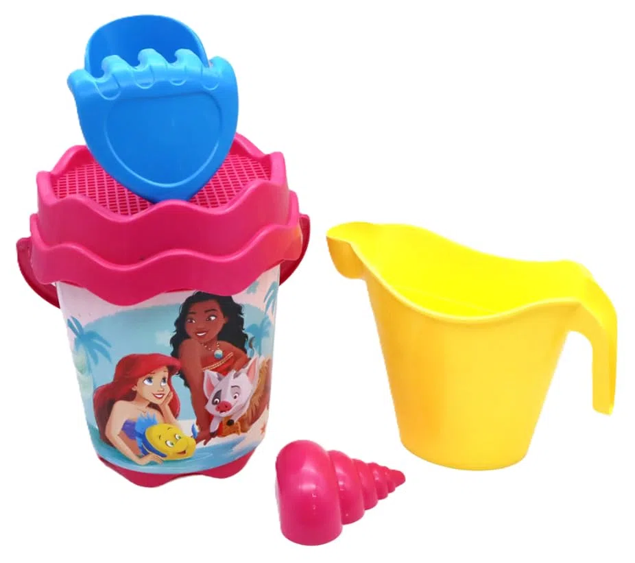 Set Giochi Mare Disney Principesse 5 Pezzi per Bambini - Secchiello con Accessori Spiaggia, Annaffiatoio, Paletta, Rastrello e Formina - Giocattoli Mare Estate Bambini