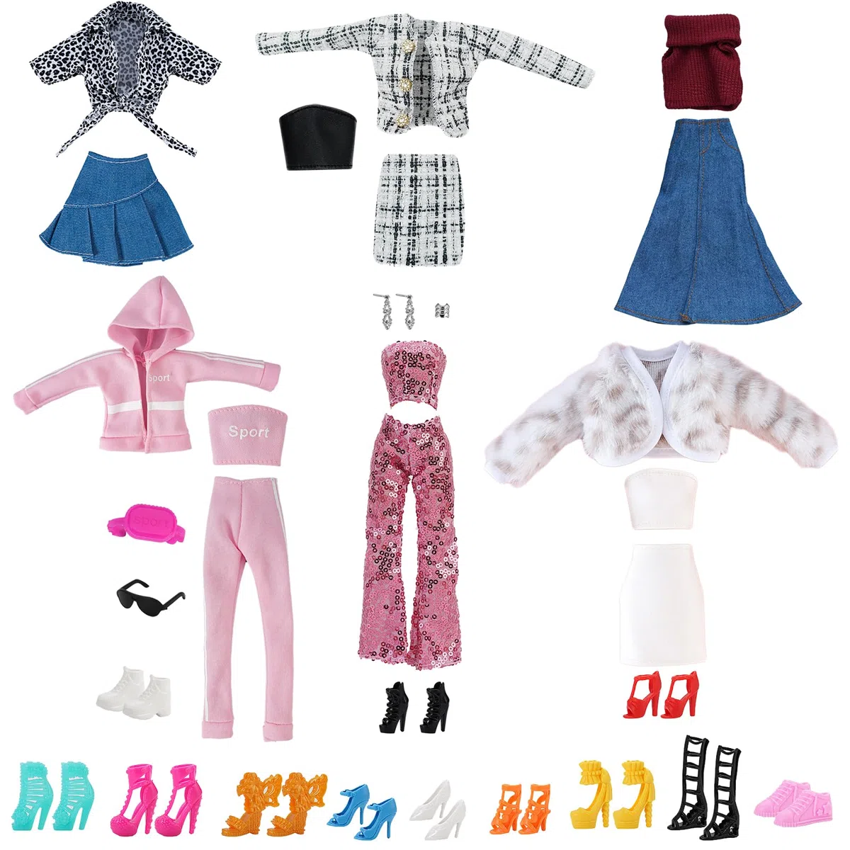 TYXHXTF 30 Pezzi Vestiti Bambola Accessori, Moda Completi, 6 Vestiti + 7 Scarpe + Accessori Per 11.5 Pollici 30 cm Bambola