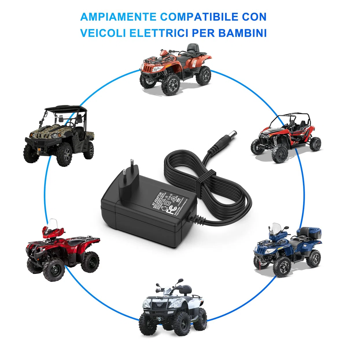 shefor Caricabatterie 12V 1A Compatibile con Auto Elettriche per Bambini, Alimentatore 12V 1000mA per Veicoli Giocattolo Elettrici Quad Trattore Moto SUV ATV Macchina Giocattolo per Bambini