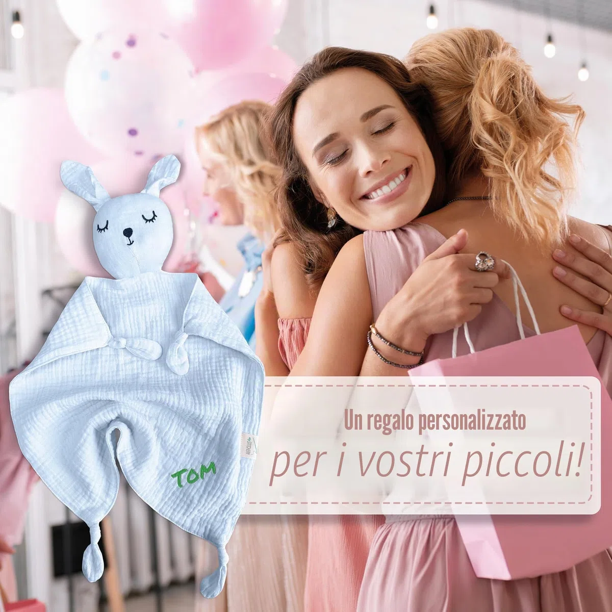 Doudou per bambino con nome ricamato, certificato Oeko-TEX Standard 100, doudou personalizzato in morbida mussola (blu chiaro)