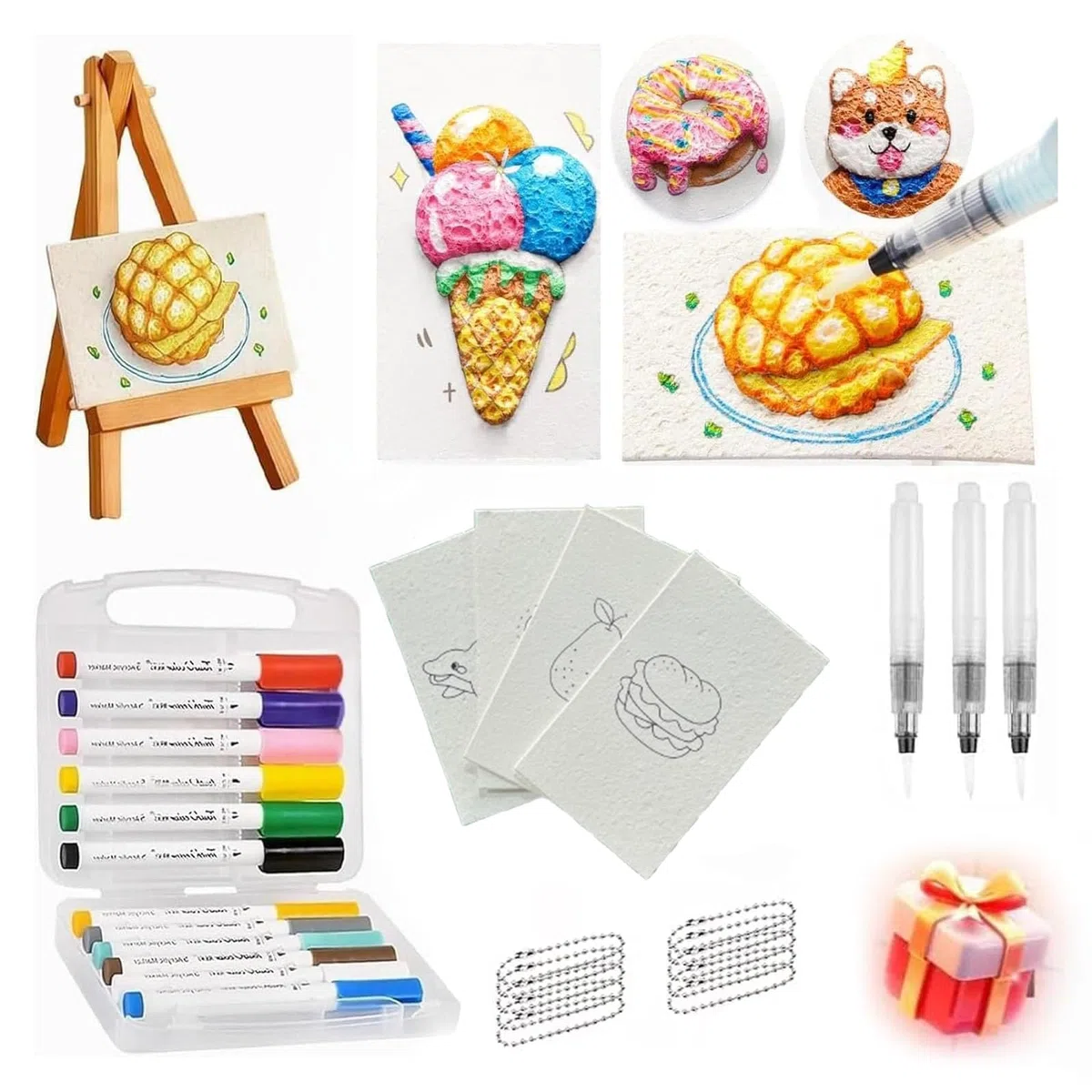 38 PCS Magic Puffy Paint Set Bambini,Pittura 3D con Schiuma Magica,Tela con Spugna 3D,12 Pennarelli Colorati, 3 Pennelli ad Acqua,Carta da Disegno Texture Popcorn, Arte Fai da Te per Bambini e Ragazzi