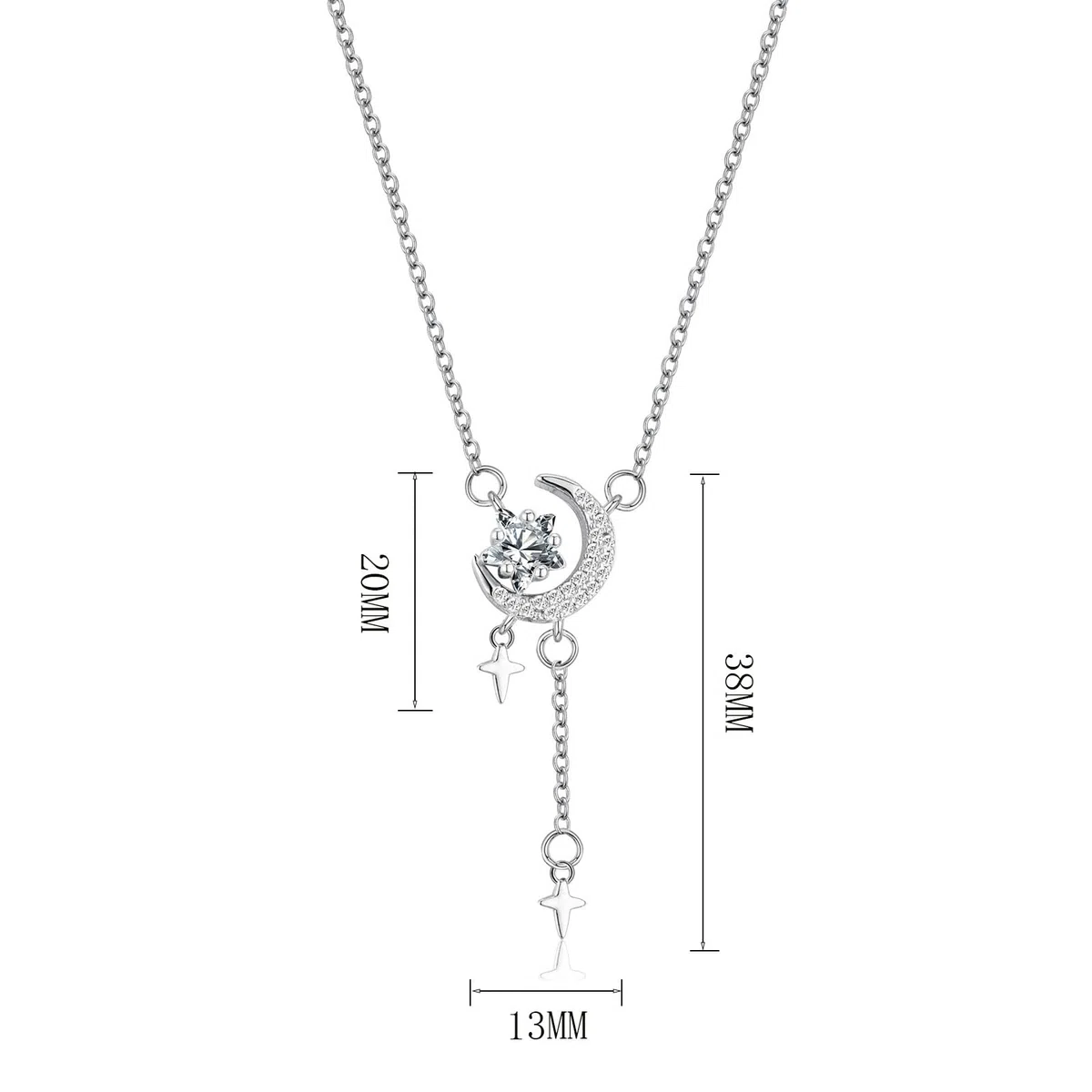 Collana Donna Ciondolo Luna e Stelle Collana in Argento 925 per Donna Bambina Ragazza Pendente Luna Crescente Zirconi Pendente Stella Cristalli Brillantini Gioielli