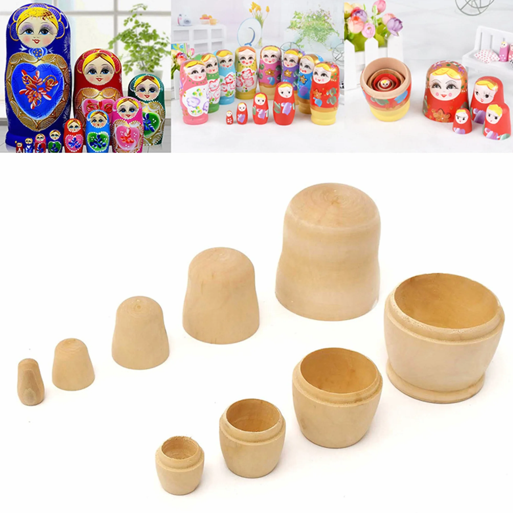 Matrioske Russe, Bambola di Legno, Bambole matrioska Giocattolo di Legno Russo, Non Dipinto Bambola Figura Giocattoli, Giocattolo Impilabile, Minifigure Nidificanti, Non Verniciato Matrioska