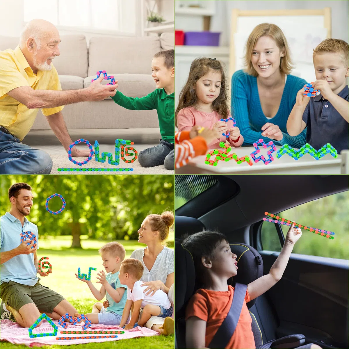 GOLDGE 10PCS 24 Link Wacky Track Toys Snap and Click Fidget Toys Puzzle Finger Toy Ansia Stress Relief Multicolor Snake Chain Puzzle Bomboniere Party Bags Fillers e giocattoli educativi
