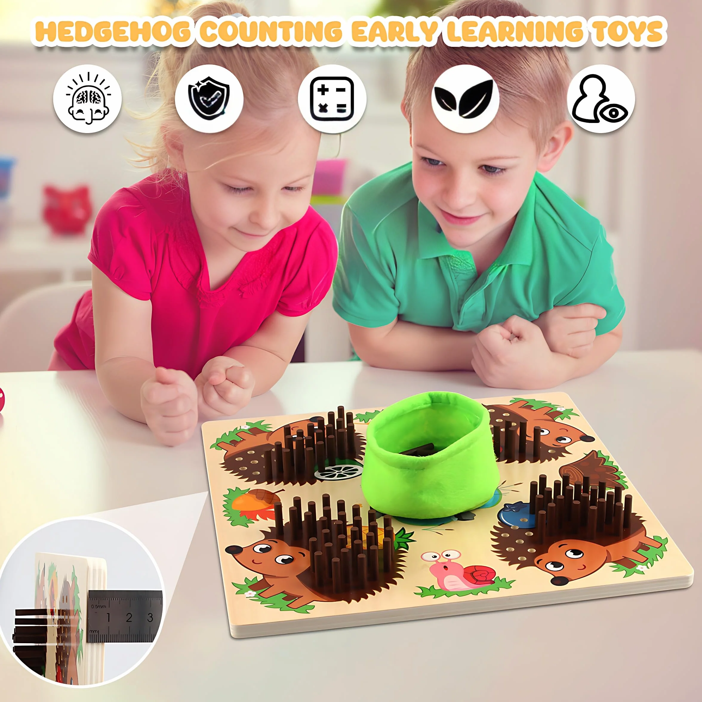 Gioco di Dadi per Riccio, Giochi di Società in Legno, Abilità Motorie Giocattoli Educativi da Tavolo, Giochi Legno Montessori per Bambini 3 4 5+anni, Adulti, Famiglia e Feste
