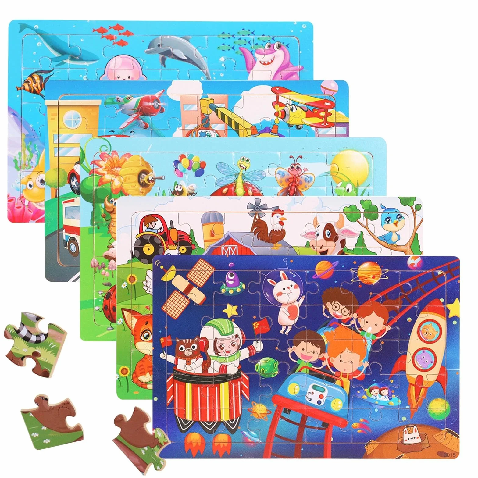 Puzzle Bambini 3 Anni 5 X 24 Pezzi, Puzzle in Legno Animali a Partire, Gioco Educativo Prescolare, Giochi Educativi, Giocattoli Regalo per Bambini da 3 a 8 Anni Ragazzi e Ragazze