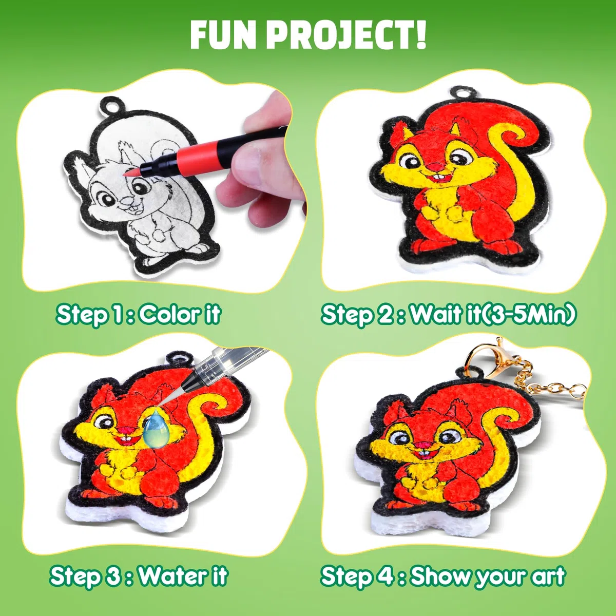 EPUMP 15 Pezz Animali Pittura Magica Puffy Kit per Bambini, Kit Pittura 3D con Schiuma Magica e 12 Pennarelli Colorati, Attività DIY di Colorazione e Lavoretti Creativi per Bambini e Bambine 3+ Anni