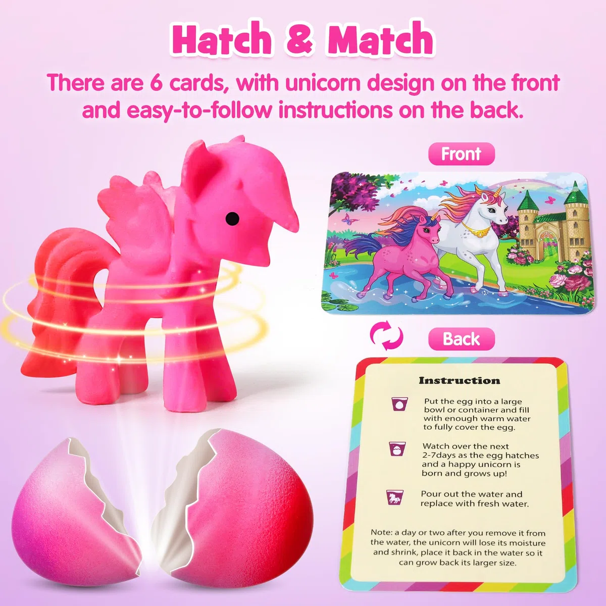 Mocoosy Uova di Unicorno da Cova Arcobaleno per Bambini - 6 Pezzi Sorpresa Magica Uova in Crescita Unicorno Giocattoli Regali per Ragazze, Giocattolo Magico Regalo di Compleanno per Ragazze 3-12 Anni