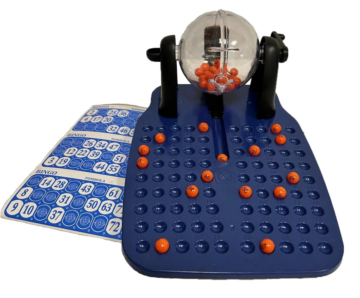Generico Tombola 48 Cartelle con Bussolotto Girevole Gioco Bingo Lotto Gioco Tombola Bingo Lotto con Cestello per Pesca Automatica 48 cartelle con Ruota Girevole Automatica