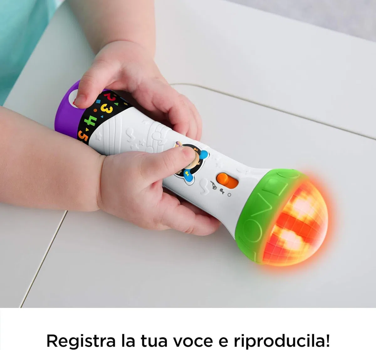 Fisher-Price Microfono Baby Rock, Giocattolo per Imparare Cantando con 2 modalità di Gioco, per Bambini 18 + Mesi, Versione Italiana, FBP33