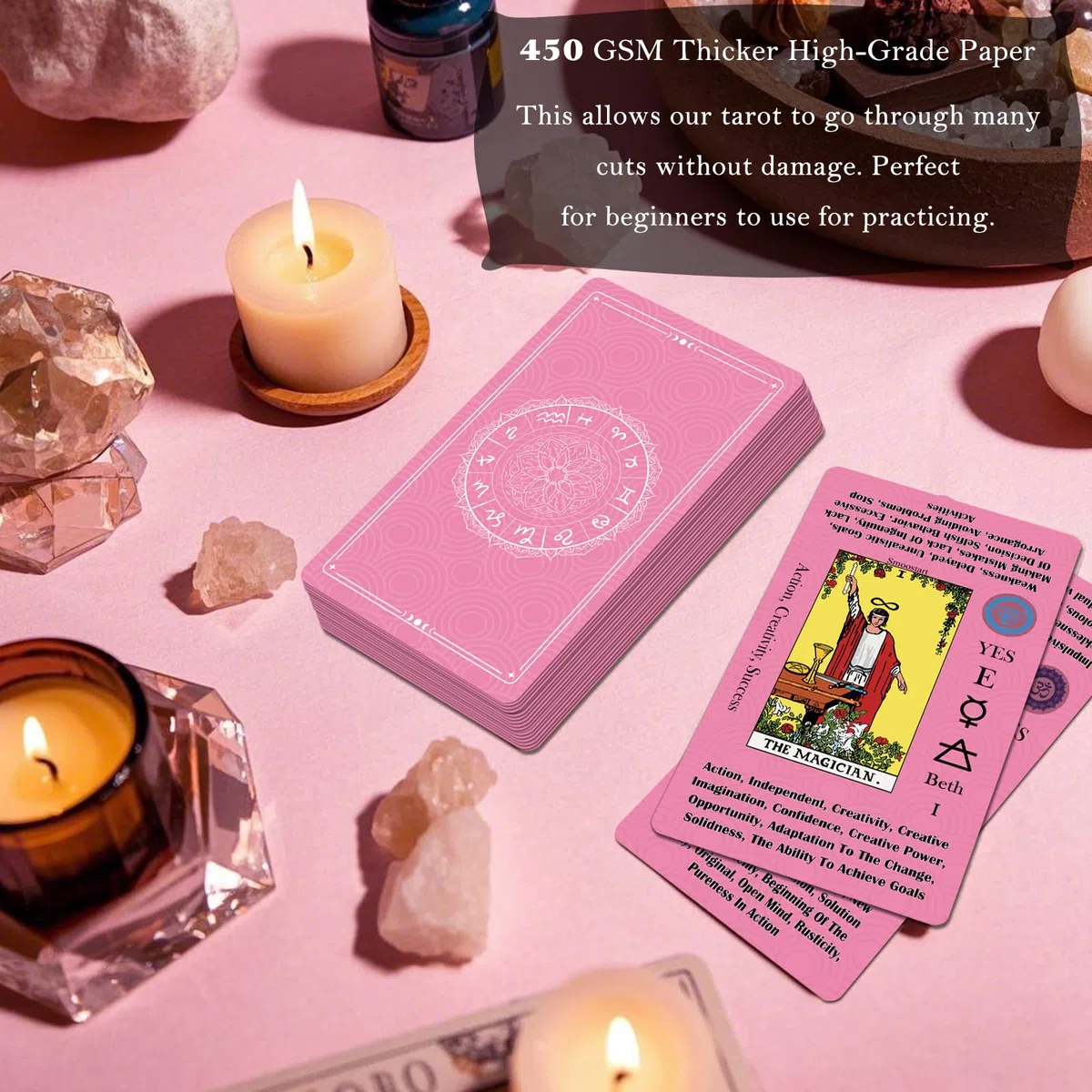 Smoostart Tarocchi rosa per principianti, mazzo di carte dei tarocchi con libro guida, tarocchi con significati su di loro viene fornito con squisita borsa di stoccaggio