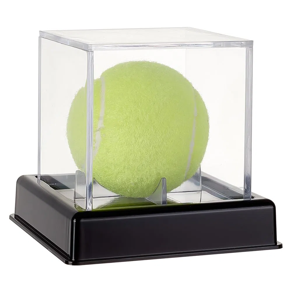 OLYCRAFT Espositore per palline da tennis in acrilico 10.5 x 10.5 x 10 cm Scatola trasparente con base nera Piccolo espositore quadrato per Baseball Tennis Cimeli Riporre ed Esporre Cimeli Sportivi