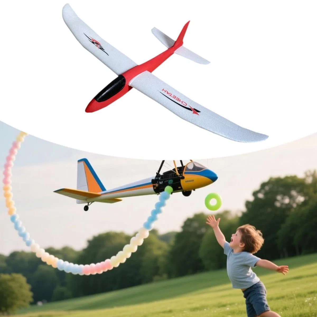 harayaa Giocattolo Aereo in Schiuma da Lancio, Grande, Robusto, Compatto, per Sport all'Aria Aperta, per Ragazzi e Ragazze, Regalo di Compleanno, Rosso