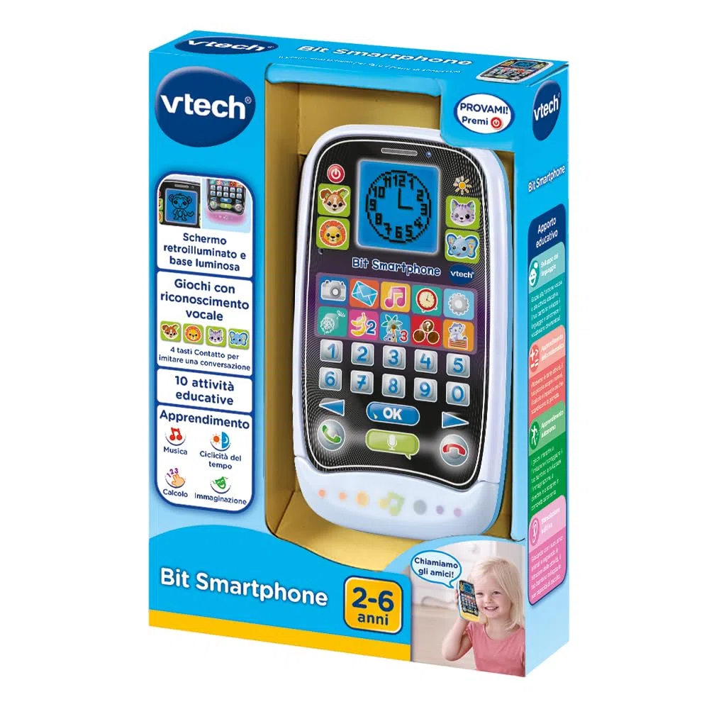 VTech Bit Smartphone, Telefono Educativo per Bambini, 10 Giochi e Attività, Smartphone Bambini con Riconoscimento Vocale e Display Retroilluminato, Lingua Italiana, Batterie Incluse, 2-6 Anni