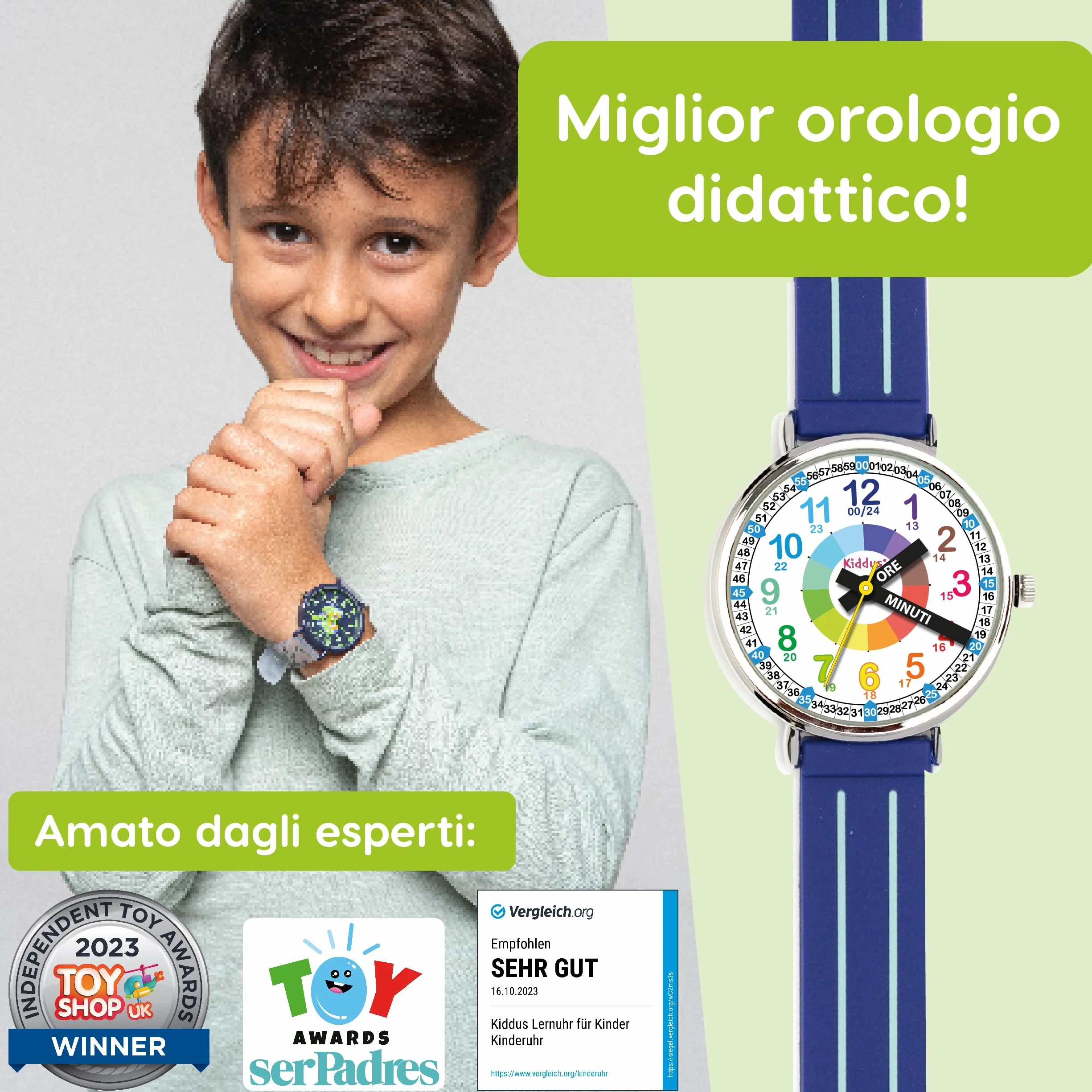 Kiddus Orologio Educativo per Bambino e Bambina dai 5 ai 10 Anni, Impermeabile 5ATM, Orologio Analogico Didattico per Imparare l'Ora, Movimento Giapponese