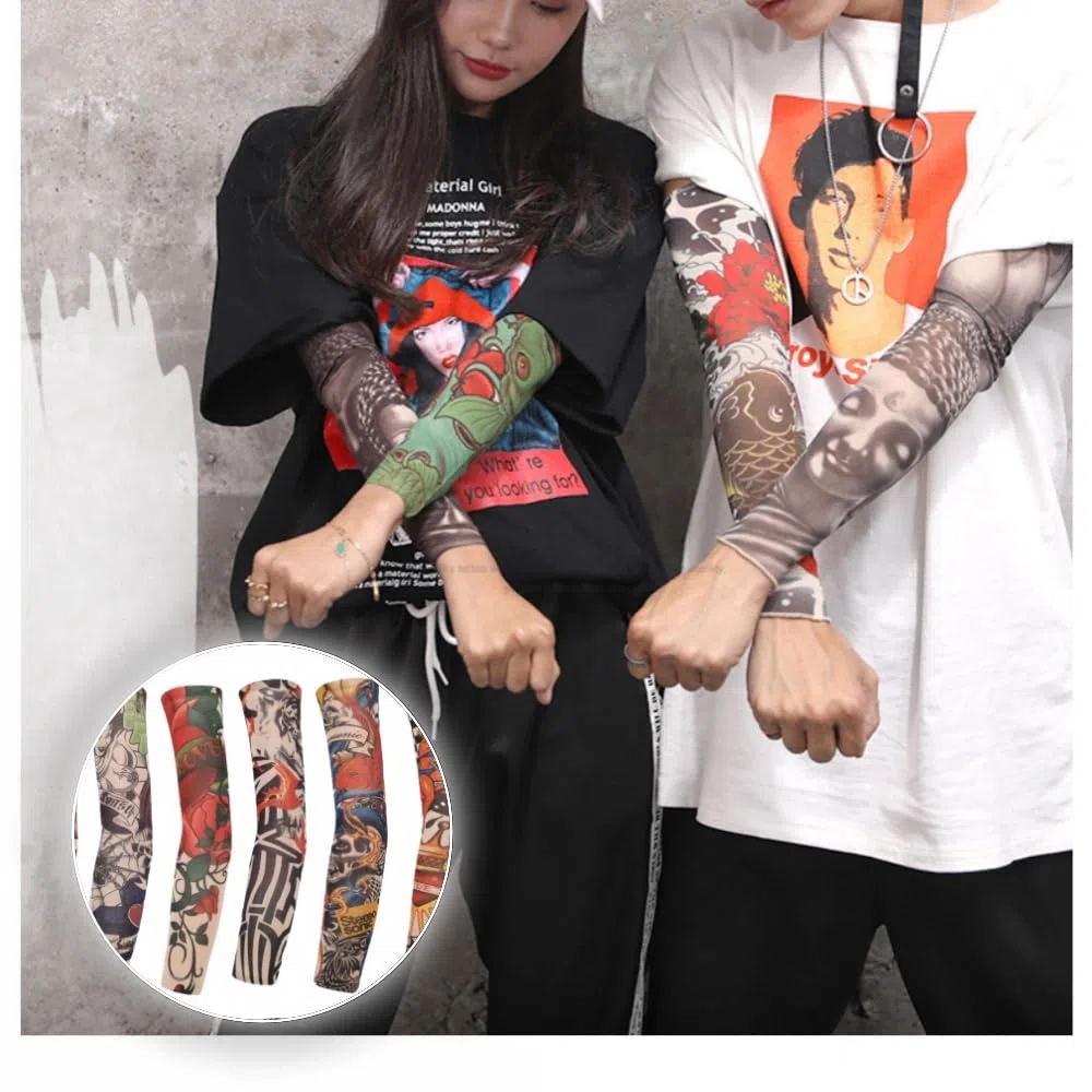 12 Pezzi Tatuaggi Maniche Copertura Arte Braccio Finto Tatuaggio Maniche Copertura Per Uomini Donne Nylon Manica Braccio Calze Elastiche Biker Sleevelet Halloween Tatuaggio Hip Hop Sun Block