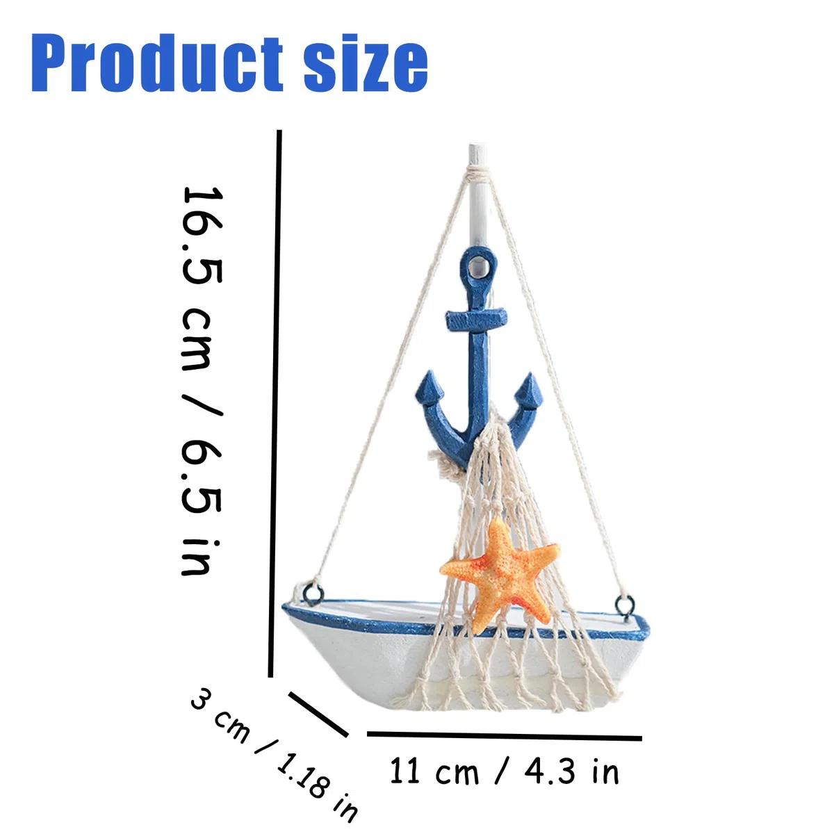 2 Pezzi Decorazione Nautica, Legno Ornamenti Barca, per Delle mare Sulla Spiaggia Modello Barca vela legno con rete pesca, barche a vela in legno e metallo