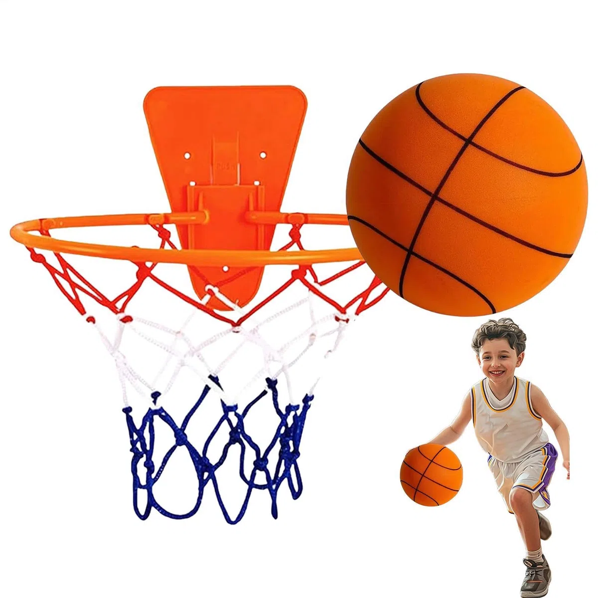 Set Da Basket E Canestro Silenziosi | Basket Silenzioso Per Bambini | Con Cestello Regolabile, Morbido E Sicuro, Assorbe Efficacemente La ForzaD'impatto, Dribbling Silenzioso, Nessun Rumore