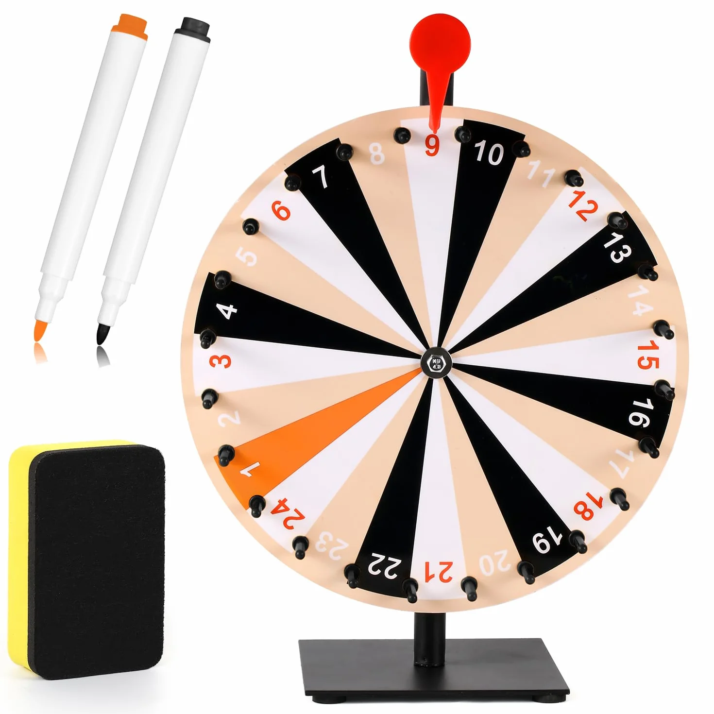 NQEUEPN 30cm Ruota dei Premi Che Gira, 24 Slot Tavolo Ruota Fortuna con Supporto Ruota della Roulette con Cancellazione a Secco e Pennarello per Carnevali Fiere Gioco Spin