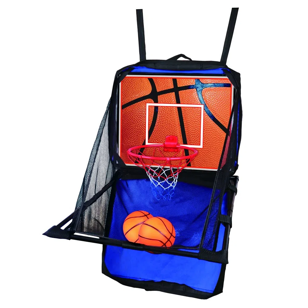 Sport1 Bag&Smash mini canestro da camera. Canestro basket da camera, aggancio su porte domestiche. Set completo: canestro, 2 palle, pompa, rete e valigetta. Set richiudibile e portatile. Idea regalo.