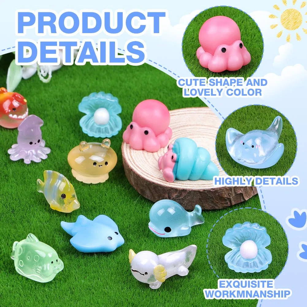 DiULi Piccoli Animali in Resina, 36 PCS Mini Animali in Resin, Piccoli Animali in Miniatura, per Giardino, Paesaggio, Casa delle Bambole Ornamento Fai da Te, Compleanno, Serie Ocean